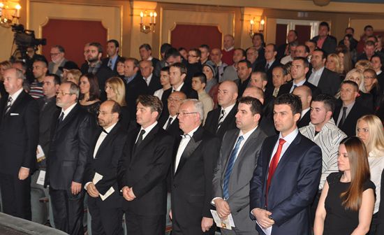 Participants, with highest representatives of the government and sports authorities in the front