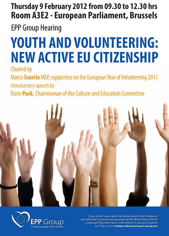 EPP Group Hearing poster on Youth and Volunteering