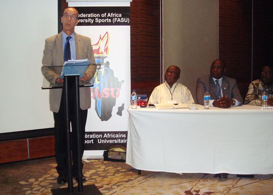 EUSA Vice-President Mr Leonz Eder addressing the FASU Assembly