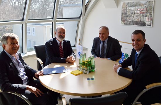 Meeting EHF-EUSA: EHF Secretary General Mr Wiederer, President Mr Brihault, EUSA President Mr Roczek and Secretary General Mr Pecovnik