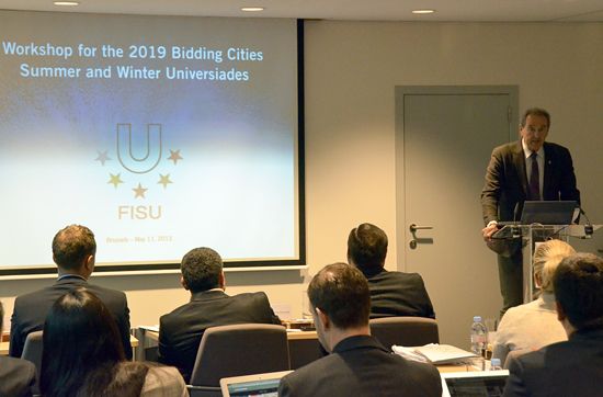 FISU President Mr Gallien addressing the participants