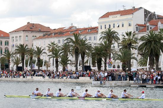 Spectators in Split follow the regatta