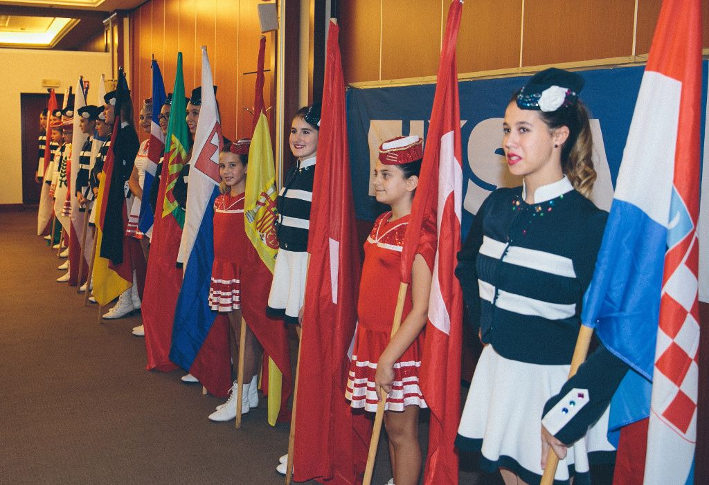 Flag carriers in traditional costumes