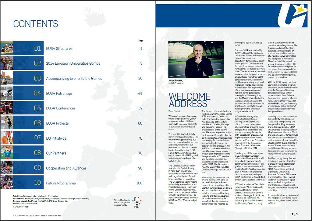 Contents of the EUSA 2014 Magazine