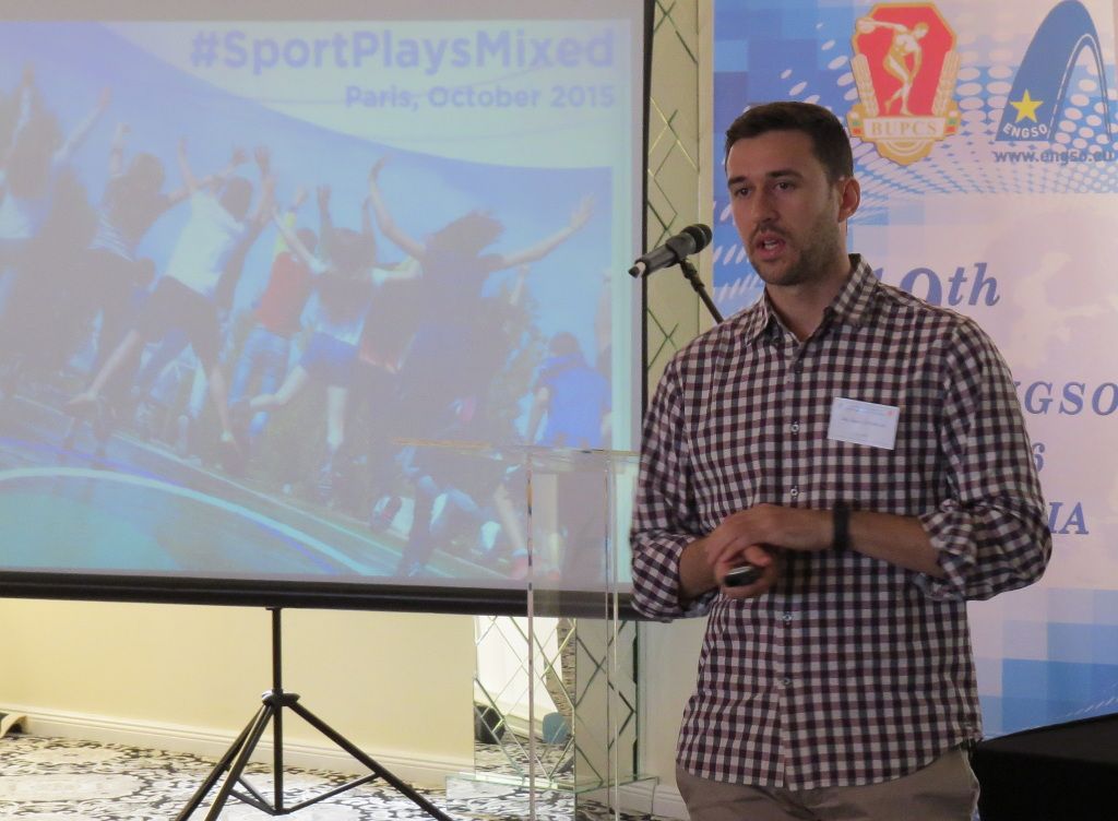 ENGSO Youth Board member Xicu Colomar Martin presenting #Sportplaysmixed project